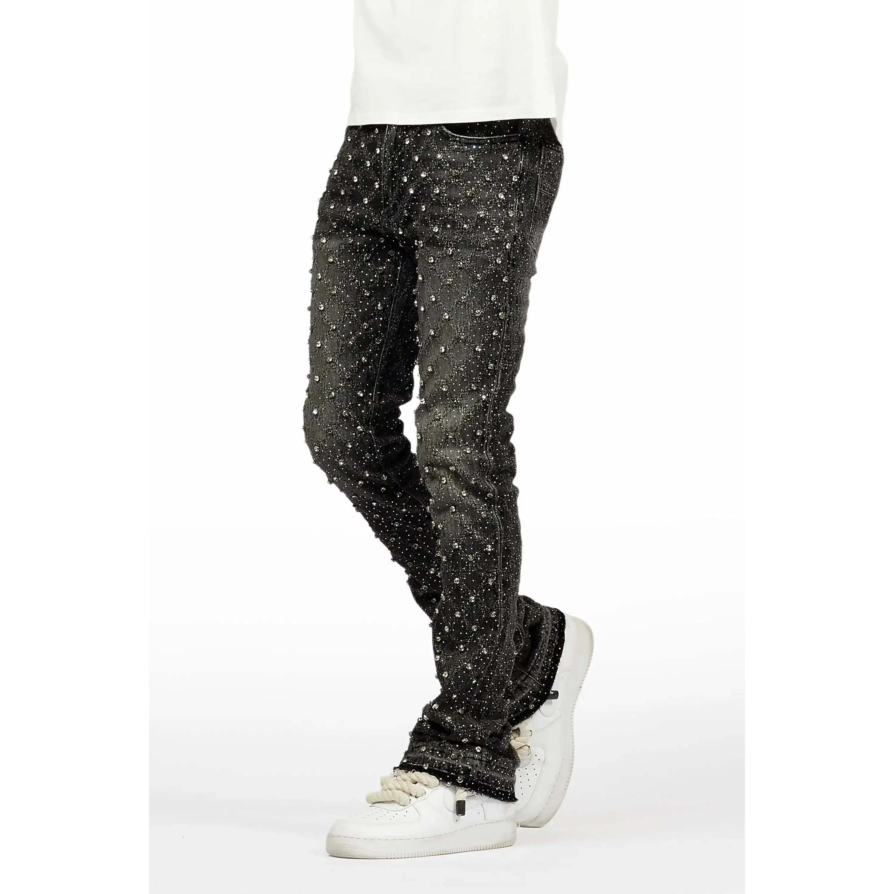 Glit Dark Grey Rhinestone Stacked Flare Jean