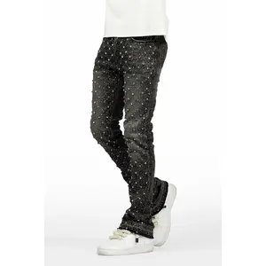 Glit Dark Grey Rhinestone Stacked Flare Jean