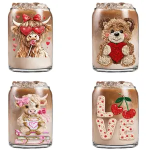 Valentines Day 16oz Glass Cup Tumbler with Lid and Straw Perfect for Drinks High Quality Permanent Decal Handmade Drinkware Mug