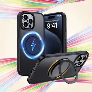 Premium Full Coverage Protective Phone Case with 360° Magnetic Ring Stand for iPhone 13 14 15 16 17 Pro Max Air, Hard PC+Soft TPU, Shockproof, Wireless Charging & Car Mount