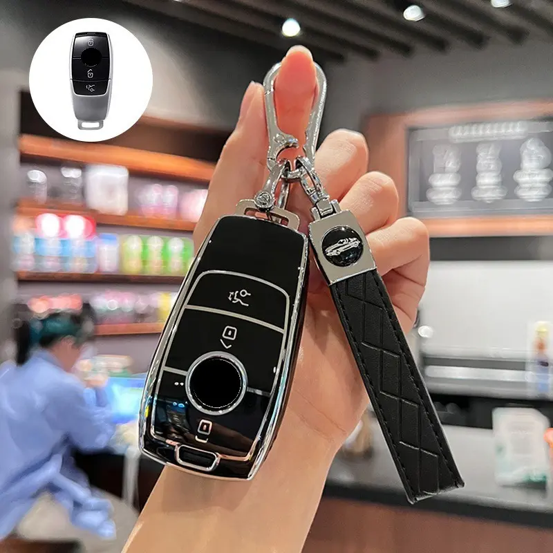 TPU Car Smart Key Fob Case Cover, Car Key Accessories, For Mercedes benz A/C/E/S/G Class, GLC, GLE, GLS, W177/W205/W213/W222/X167 & AMG - Silicone Case Compatible with Key Fob