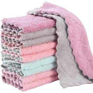 10Pack Kitchen Cloth Dish Towels,Super Absorbent Coral Velvet Dishtowels,Nonstick Oil Washable Fast Drying,Double-Sided Dish Towel,Used for Table Dish Glass Pet Paw（5Colors）
