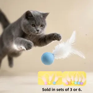 Feather Cat Toy Balls with High Elasticity - Interactive Bouncy Ball for Small & Large Cats - Soft Kitten Exercise Ball for Boredom Relief & Active Play
