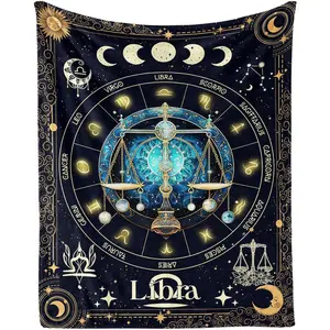Libra Zodiac Blanket for Boys Girls, Secret Astrology Themed Design Printed Throw Blankets for Kids Lap, Chair, Soft Fleece Cozy Blanket, 30"x 40"