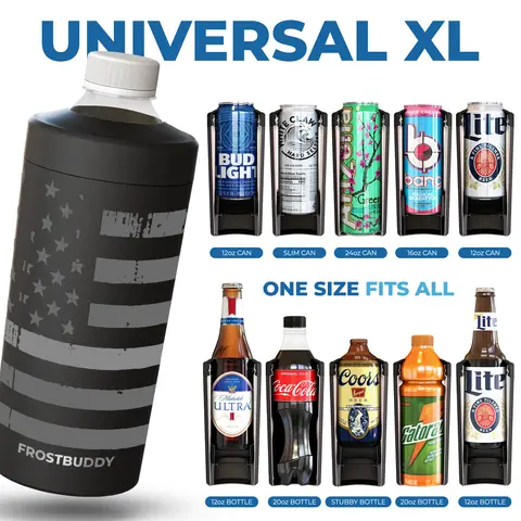 Universal XL Can Cooler - Made to fit almost every 12-24oz can and bottle - Stainless Steel Vacuum Sealed