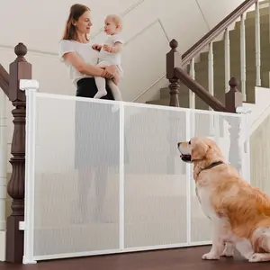 Retractable Baby Gates for Stairs, 55" Wide Baby Gate Dog Gate, 41" Tall Retractable Pet Gate for Doorways, Child Safety Gates Mesh Gate with Fiberglass Rods for Stairways, Hallways, Indoor/Outdoor