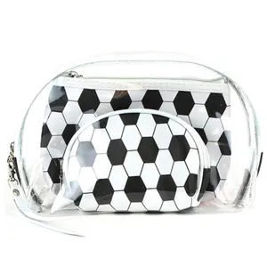 Game Day Accessory Bags (3 Pouch Set) - Black & White Hexagonal Pattern, Clear Material, Zipper Closure, Ideal for Game Day Essentials