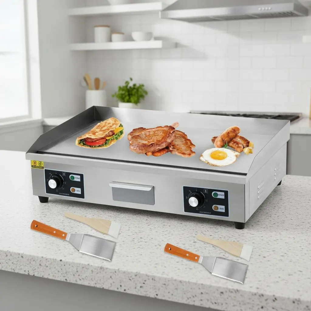 Garvee Upgraded Commercial Electric Griddle 29 Inch 3000W – Stainless Steel Flat Top BBQ Grill – Dual Temperature Control – Large Non-Stick Countertop for Restaurant, Home Kitchen, Indoor Outdoor Use