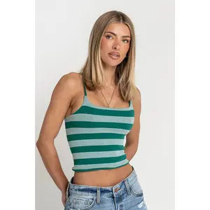 Taisley Striped Cropped Tank in Hunter Green