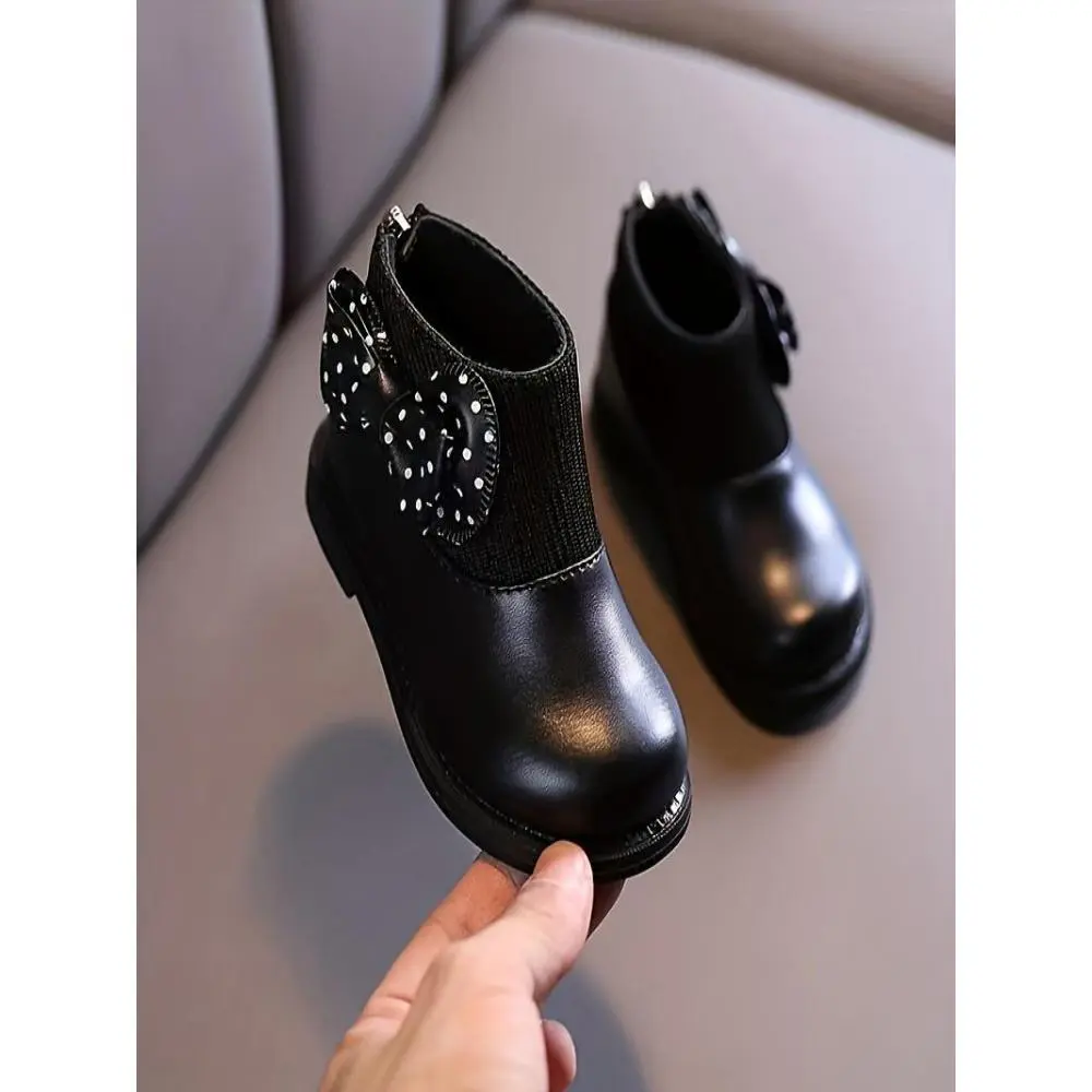 Chic Girls' Winter Ankle Boots with Bowknot Round Toe Non-Slip Comfortable & Versatile All Seasons