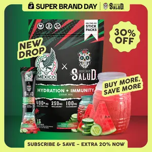México x Salud 2-in-1 [Hydration + Immunity - Pepino Sandía | Cucumber Watermelon] Electrolytes Powder, Agua Fresca Drink Mix, Elderberry, Dairy & Soy Free, Non-GMO, Gluten Free, Vegan, Low Calorie, 1g Sugar (15 Servings)