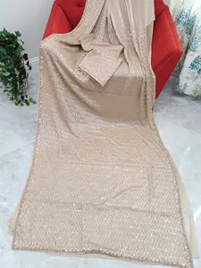 Champagne Ivory Soft Tissue Space Silk Sequin Saree with Stitched Blouse | Luxury Cocktail Party Saree