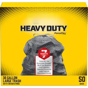 Large 30 Gallon Trash Bags, Unscented Heavy Duty Garbage Bags, Forceflex with Drawstring, 50 Count (Packaging May Vary)