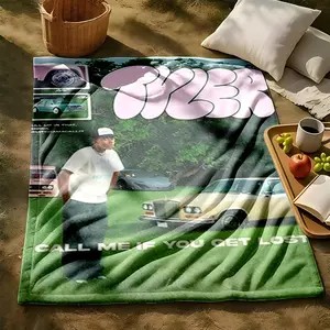 Tyler 'Call Me If You Get Lost' album cover themed flannel blanket, Super soft flannel blanket, Lightweight flannel blanket, suitable for beds and sofas, all-season use, modern design, digitally printed pattern, 100% polyester material, machine washable
