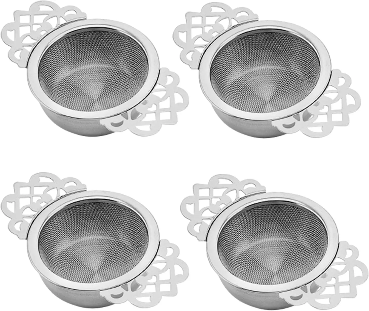 4PCS Tea Drain Strainer Tea Filter Mesh Tea Drip Bowls Teapot Strainer With Petal Handles Tea Divider, 304 Stainless Steel