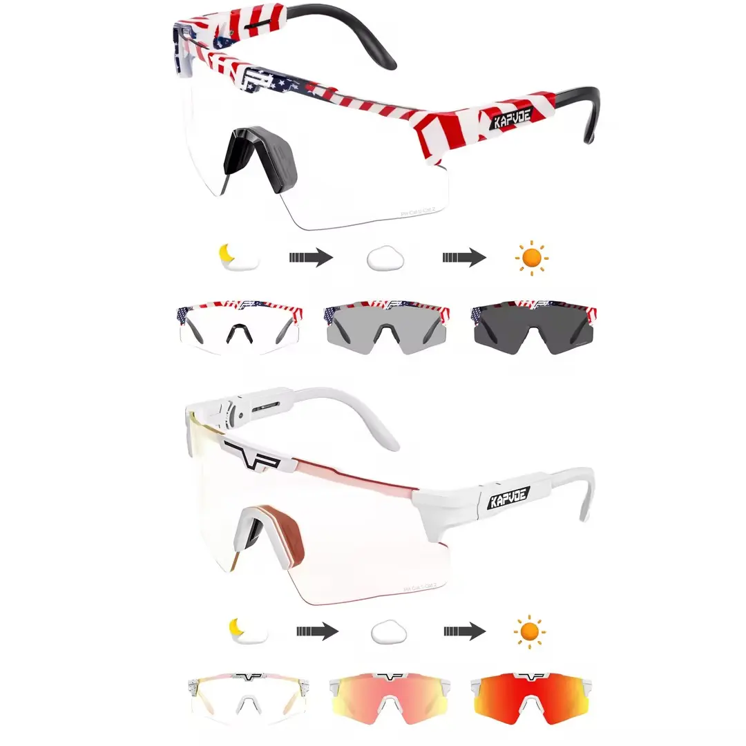 Kapvoe Photochromic Sport Sunglasses for Men Women, Lightweight Frame with Adjustable Non-Slip Temples, UV400 HD Lenses for Cycling Running, Men's Sunglasses, Male, Sports Sunglasses, Cycling Gear