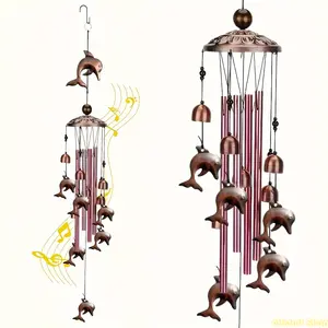 1pc Little Dolphin Wind Chimes, Wind Chimes for Outside with 4 Aluminum Tubes and 6 Bells, Retro Metal Music WindChimes with S Hook, Unique Hummingbird Gifts, Hanging Indoors, Outdoor Garden, Porch, Yard