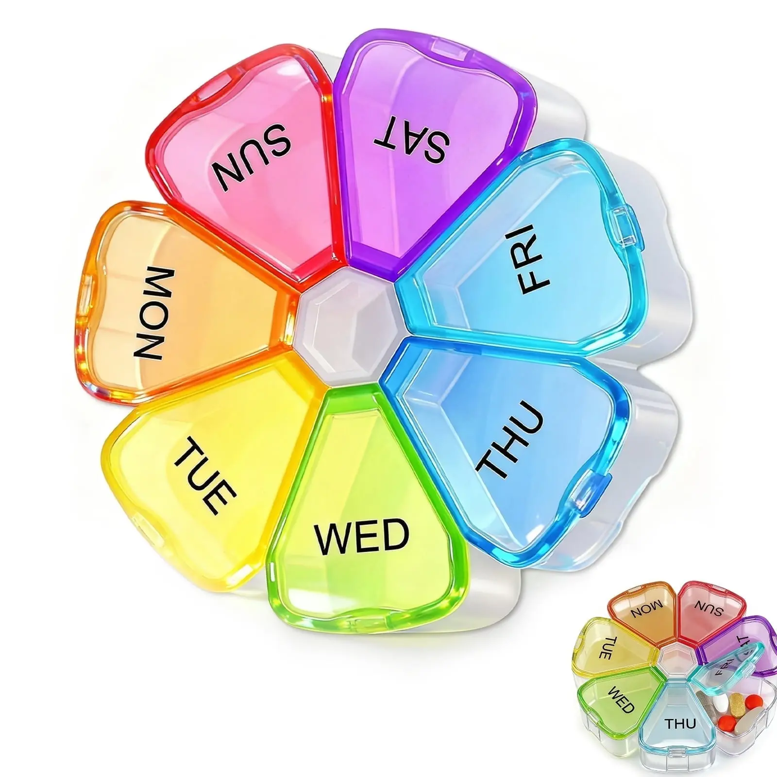 Extra Large Weekly Pill Organizer BPA Free Rainbow 7 Day Pill Box Portable Travel Medicine Organizer Waterproof Vitamin Tablet Storage Case for Vitamins Fish Oil Supplements