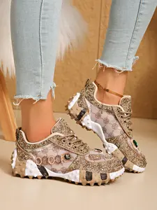 High-End Light Luxury Rhinestone Dad Shoes Trainer Sneaker for Women, Trendy Spring 2026 Korean Style Breathable Casual Sports Shoes, Rhinestone Embellished Sneakers