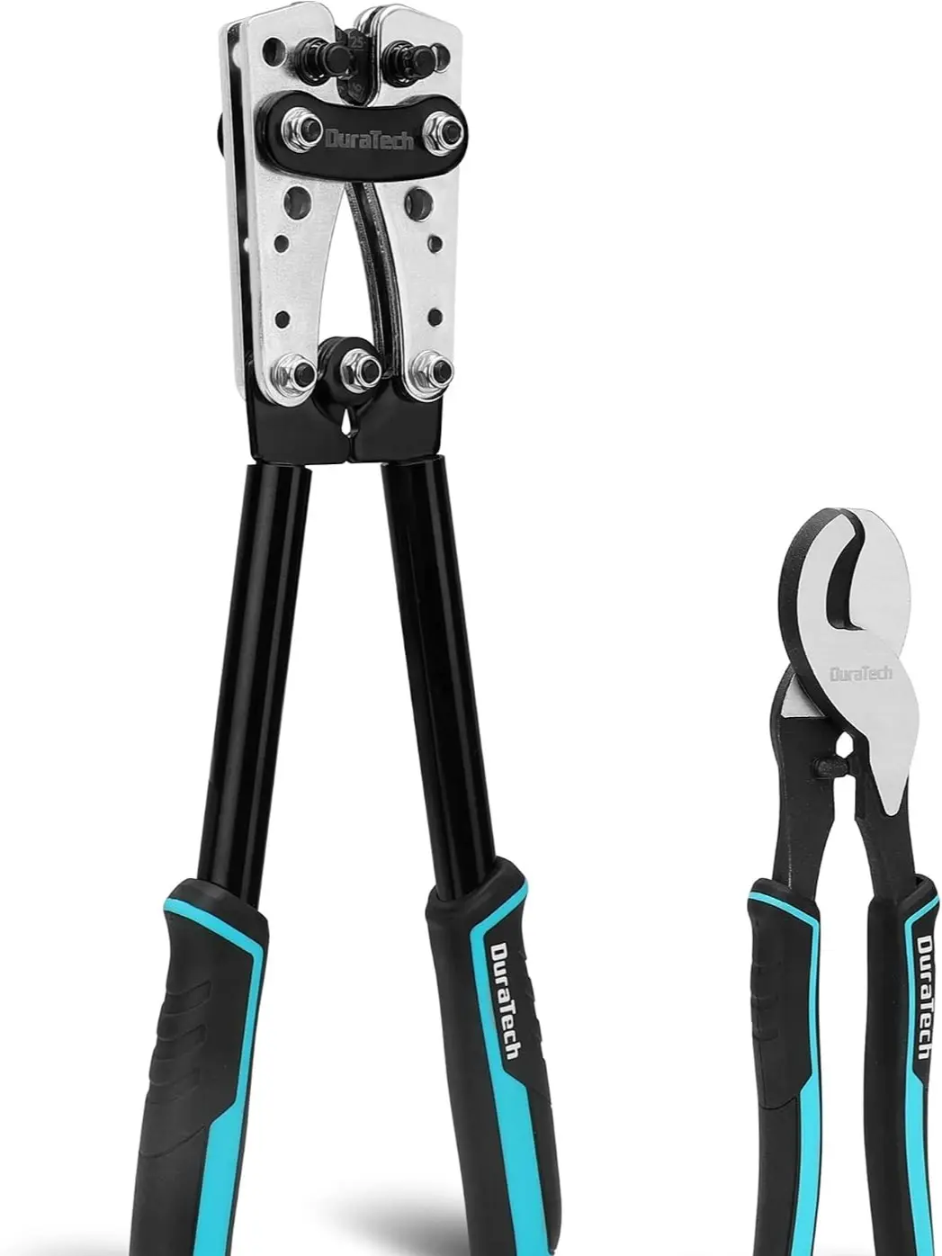 DURATECH Battery Cable Lug Crimping Tool with Wire Cutter-Wire Crimper Tools-AWG 10 8 6 4 2 1/0-Battery Terminal Crimper for Heavy Duty Wire Lugs, Copper Lugs