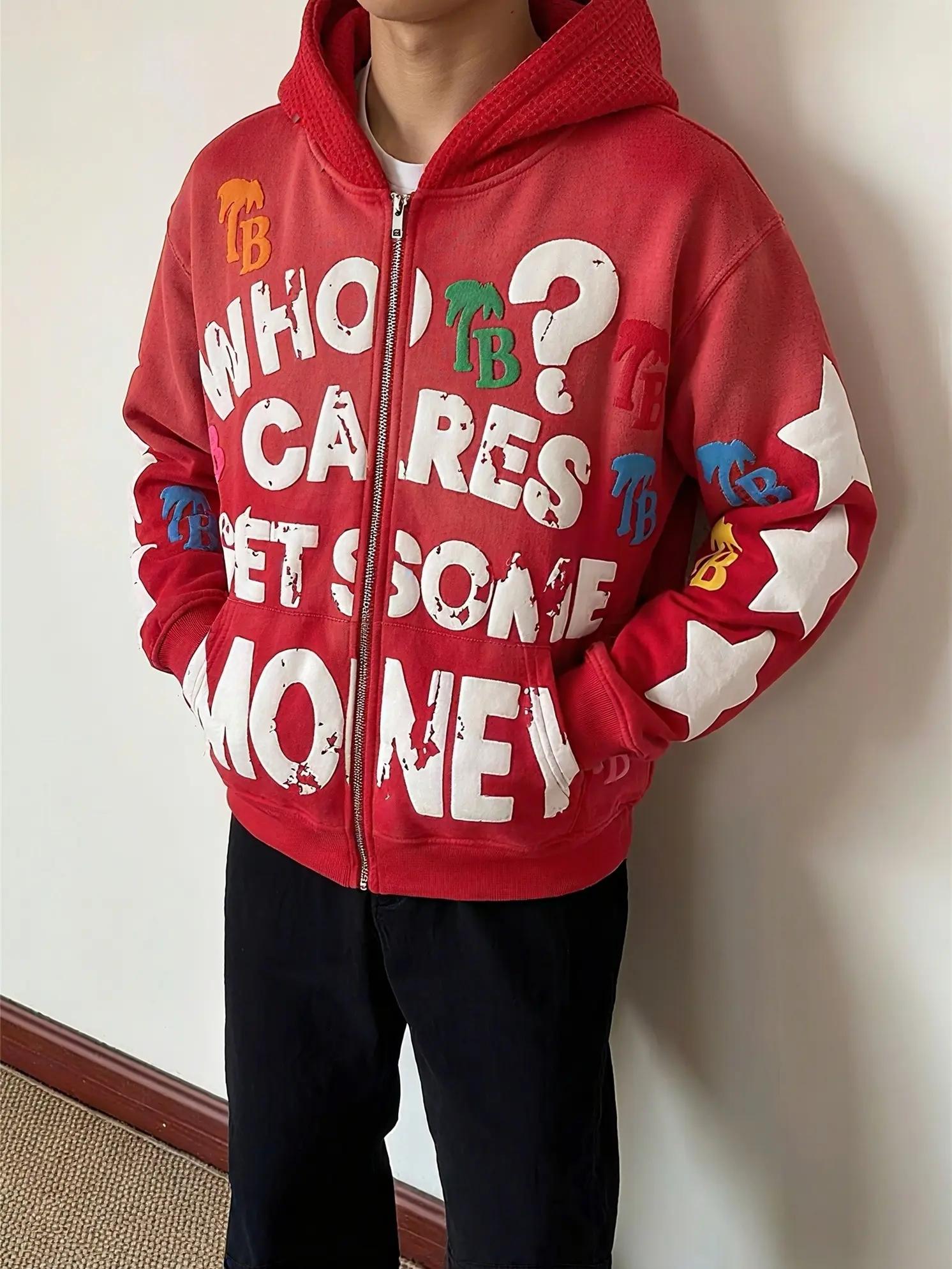 Y2K Retro Graphic Zip Up Hoodie Streetwear Vintage Casual Menswear Sweatshirts All Oversized Christmas Halloween Thanksgiving Day Tops Pullover Biker Long Sleeve