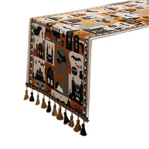 Christmas Candy Jacquard Table Runner Festive Holiday Decor Red Green Egg Ball Gift Patterns with Tassels for TV Cabinet Dining Table