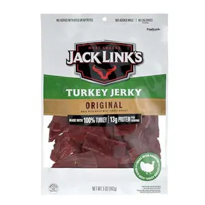 Jack Link's Turkey Jerky, Original, Jerky Bag - Flavorful Snack, Ready to Eat Protein Snacks with 13g of Protein per Serving, Made with Turkey, Keto Friendly - 5 Oz.