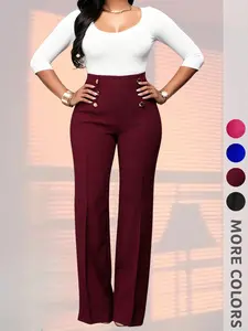 New Summer Women's Wide Leg Pants, Buttons, High Waist, Elegant Style, Versatile Long Pants for Office and Dates