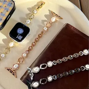 Irregular Copper Chain Pearl Metal Band for Apple Watch, Elegant Bracelet Strap for Series 1–11/Ultra/SE (38–49mm)
