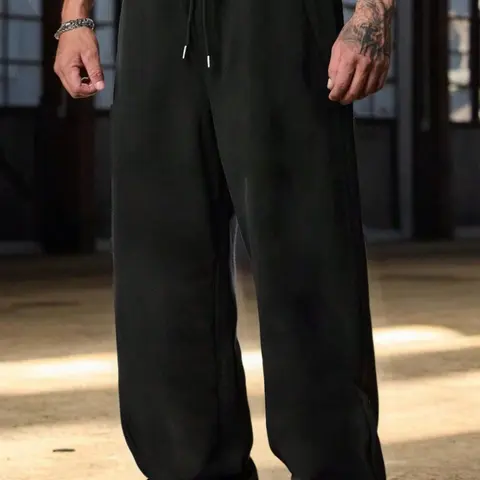 Men's Classic Solid Color Drawstring Waist Joggers, Comfortable Casual Fitted Running Pants, Sporty Activewear Style for Spring & Fall, Runner Pants, Drawstring Sports Pants