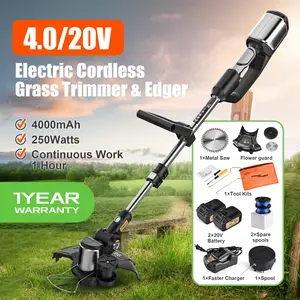 20V 4.0Ah Cordless Grass Trimmer & Edger, 250W Pure Copper Motor Weed Wacker with 2 Batteries, Telescopic Shaft, 90° Adjustable Cutting Head, 9000RPM Electric String Trimmer for Lawn, Garden, Yard