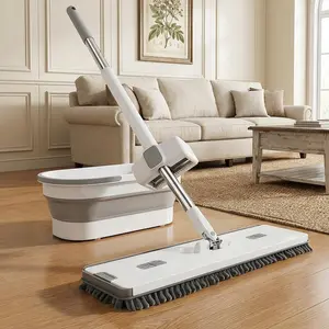 Hands-Free Chenille Mop with Bucket, 360° Swivel Head, No Touch Dirty Water, Super Absorbent for Home Kitchen Bathroom Floor Cleaning