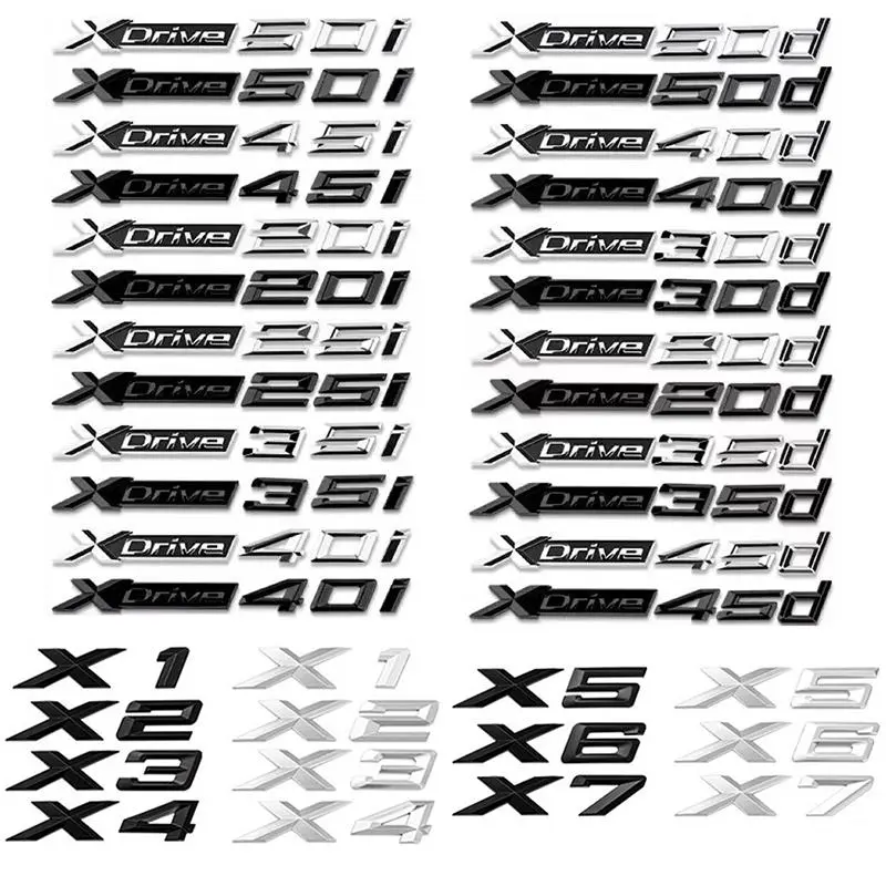 3D Xdrive 20d 30d 35d 40d 50d 20i 25i 30i Car Fender Emblem Trunk Badge Sticker For BMW  X1 X3 X4 X5 X6 X7 Logo Accessories