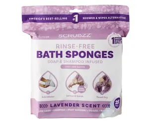 Scrubzz Disposable No Rinse Bathing Wipes - 25 Pack - All-in-1 Single Use Shower Wipes, Simply Dampen, Lather, and Dry Without Shampoo or Rinsing