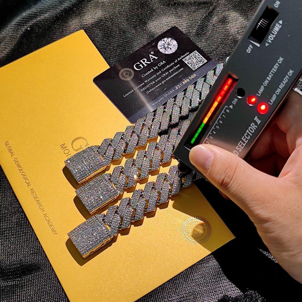 Thick 20-25mm Silver Three Rows Prong Setting Cuban Link Iced Out Hip Hop White Moissanite Chain Jewelry Women Men Gifts