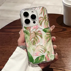 Hand-painted tropical plant series magnetic phone cases, compatible with iPhone 11/17 Pro Max, and also compatible with Samsung Galaxy S25, S24, and S23 Ultra. A perfect gift for holidays, birthdays, or Valentine's Day.