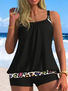 Two-Piece Tankini Swimsuit Set, Leopard Lace Design, Perfect Beach Vacation Women's Swimwear, Stylish and Comfortable, Leopard Print Tankini, Tankini Bathing Suits