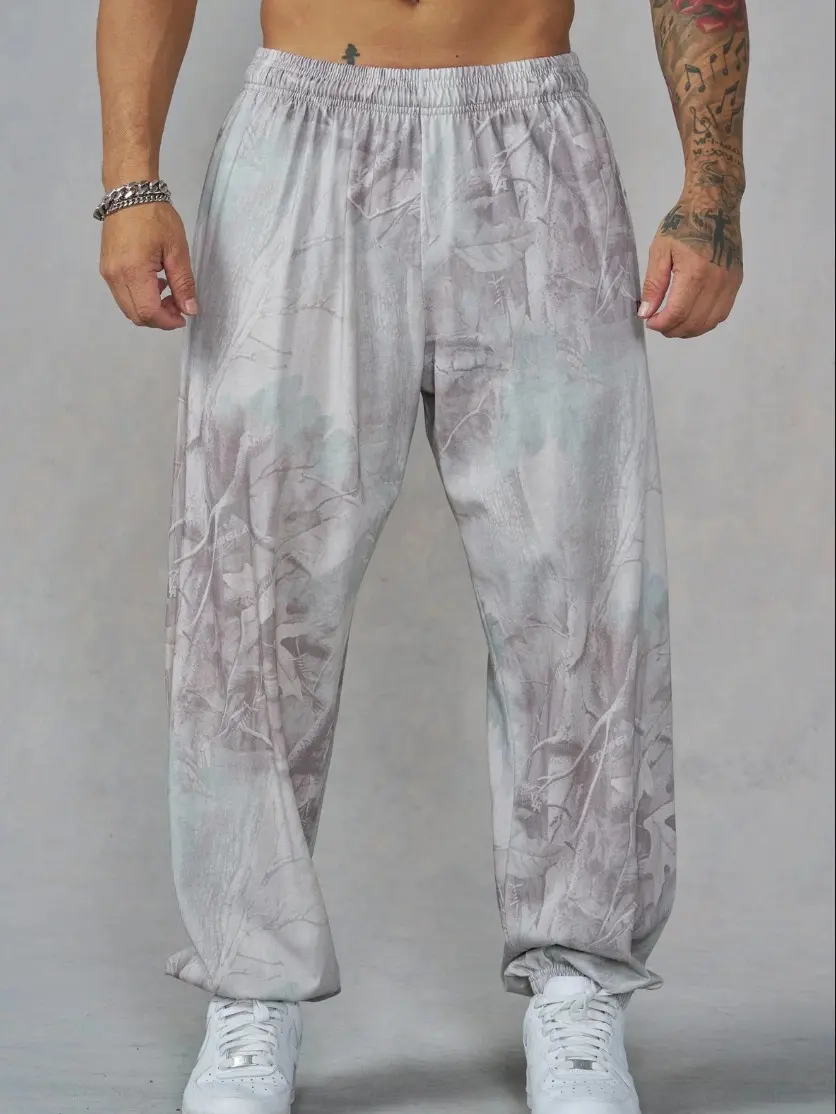 Camo Pump Cover Joggers, Men's Oversized Gym Jogger Pants, Baggy Workout Sweatpants, Streetwear Training Pants