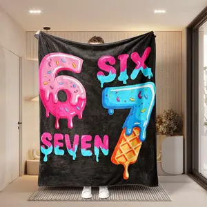 1PC Dreamy Number 67 Blanket, Tiktok Trend Butterfly Knot Balloon Design, Girls Party Decorative Throw, Holiday Gift, Bedroom Sofa Warm Flannel Air Conditioning Blanket