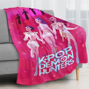 25 New Kpop Demon Hunters Music Blanket Cartoon Flannel Throw Blankets Anime Travel Blanket for All Seasons, Man Women Gift, Halloween