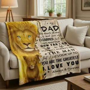 To My Dad Lion Blanket  "You Are The Greatest" I Learned From You - Forever Look Up To You Gift Presents for Dad Gifts for Papa Gifts for Dads,Cool Father Gifts for Dads Birthday from Son to Dad Blanket father son blanket