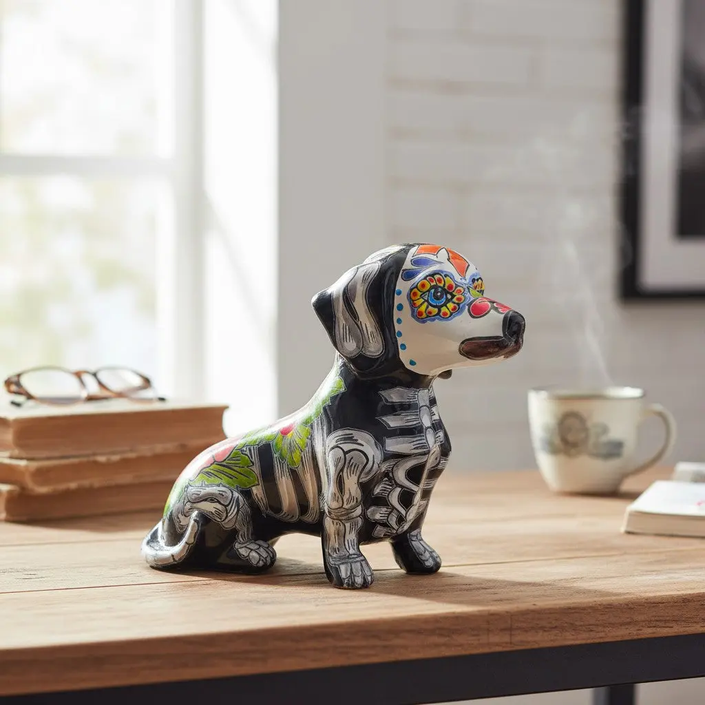 Talavera Dachshund Figurine | Day of the Dead Ceramic Dog