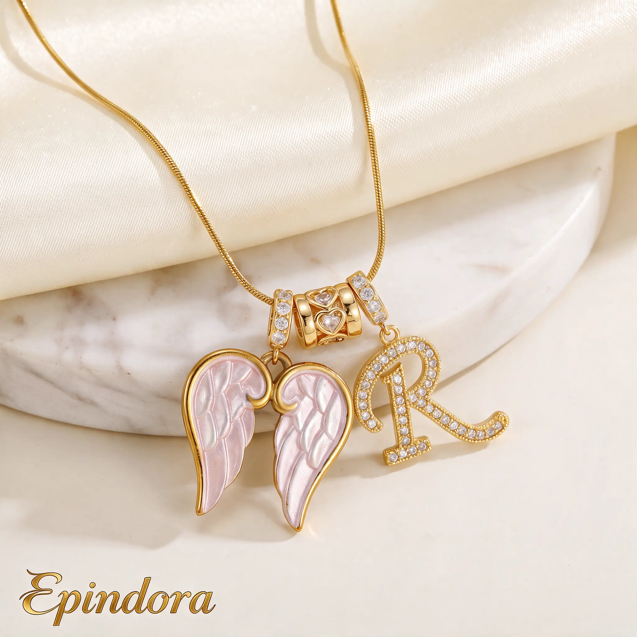 Epindora Angel Wing Letter Necklace