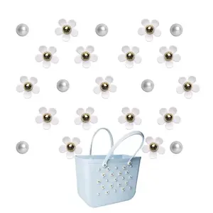 24Pcs Flower Charm Accessories, Pearl Decor Bag Charms, Compatible with Beach Bag, Tote Bag, Fashion Bag Insert Decor Accessories