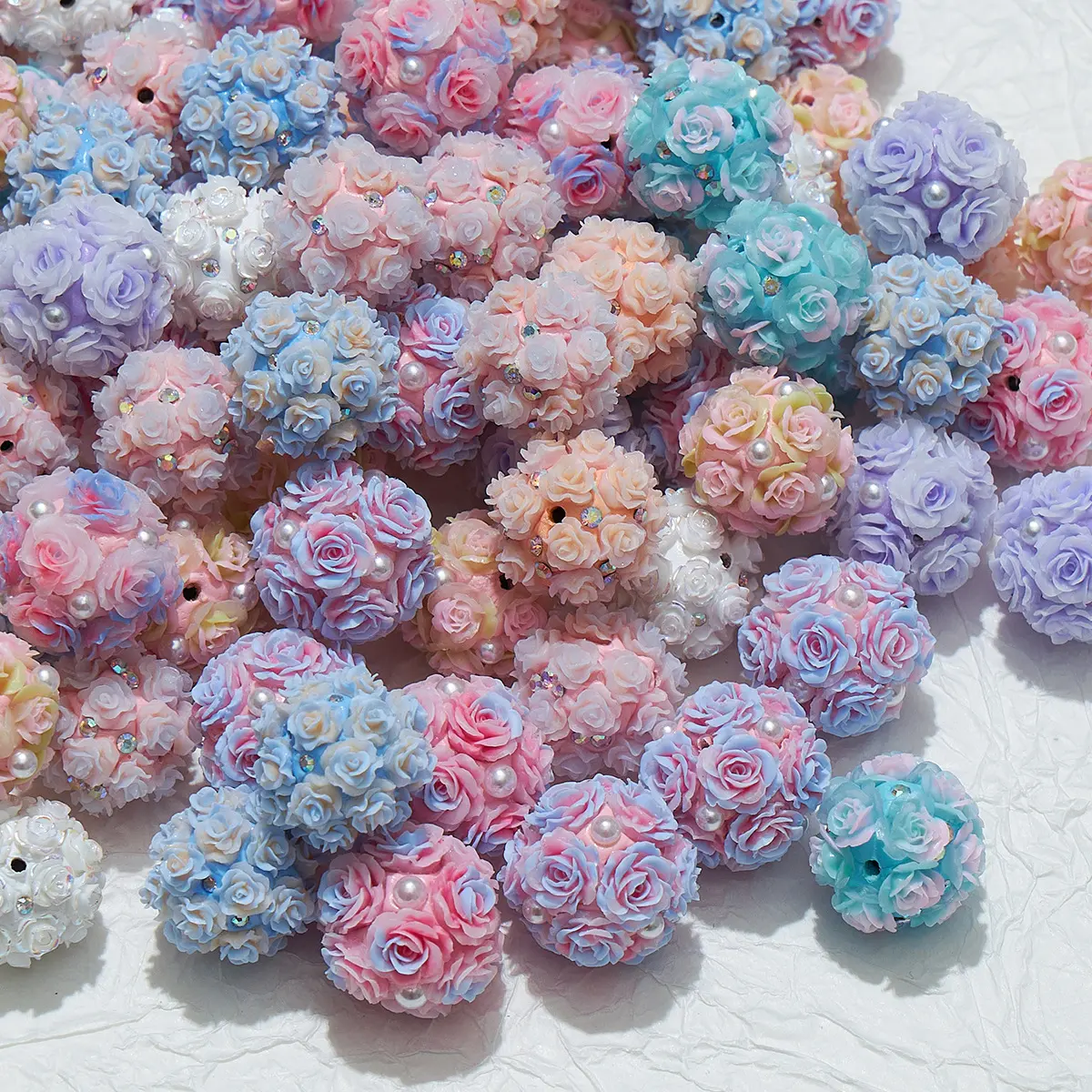 10 Pcs Pink Blue Rose Ball Beads with Straight Hole, Realistic Floral Clusters for DIY Bag Accessories & Crafts, 03 Pink Blue, Diy Jewelry Making, 01 Light Blue