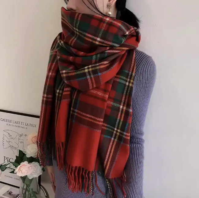 Women's Fashion Scottish Style Tartan Warm Scarf Plaid Soft Long Wrap Shawl for Christmas & Valentine's Day Ideal Gift for Girlfriend Wife Mom