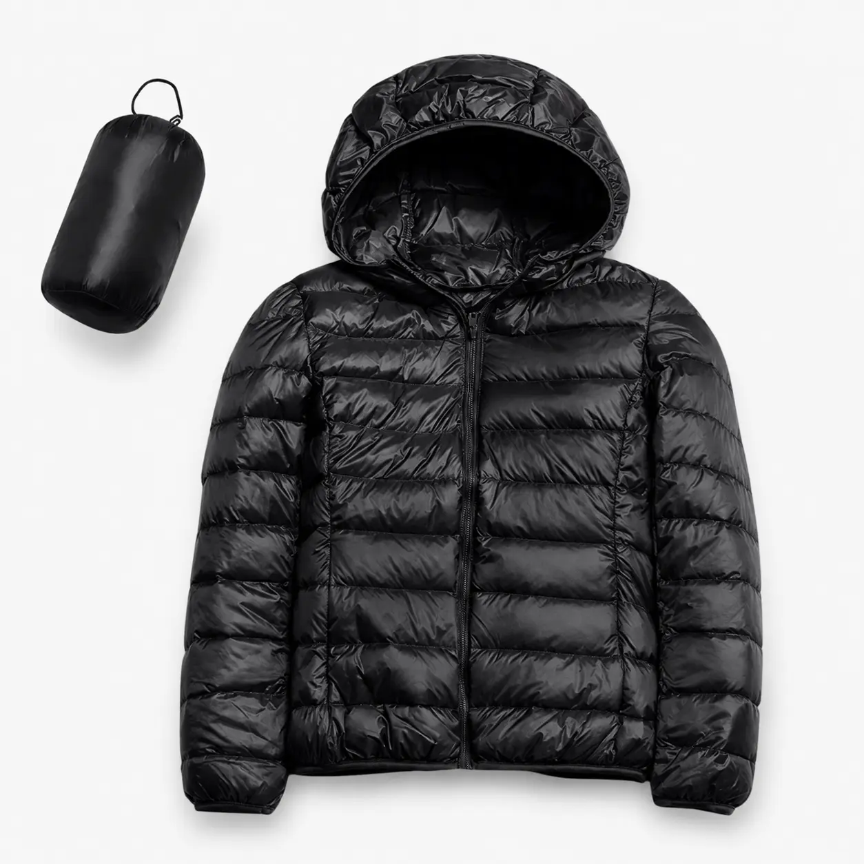 Plus Size Hooded Puffer Jacket for Women Zip-Up Mid-Length Outerwear Casual Travel - Lightweight Polyester Down-Style Padded Coat, Packable, Wind-Resistant Warm Winter Fall 2XL-5XL