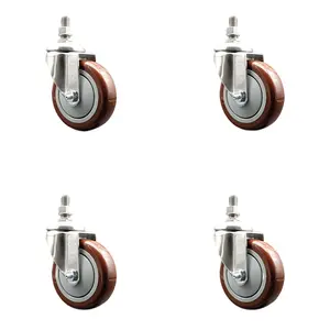 Service Caster SCC-SS316TS20S414-PPUB-MRN-M1015-4 Polyurethane Swivel Stem Caster with 4 in. Maroon Caster Wheels, 10 mm Threaded Stems - 316 Stainless Steel Casters - Set of 4