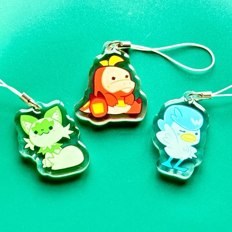 Pokémon Collectible Acrylic Keychains - 1.5in Compact, Double-Epoxied, Sleek Finish Double-Sided Charms, 3 Generation 9 Starters (Including Quaxly) for Collectors