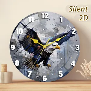 Wooden/frosted Glass Decorative Clock, Creative Wall Clock with Flying Eagle Design, Battery Operated, Modern Style, Home Decoration